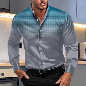 Vêtements d'été pour hommes, robe de soirée à la mode pour printemps et automne, chemise à manches longues imprimée à pois ronds et col montant - Product Image 3