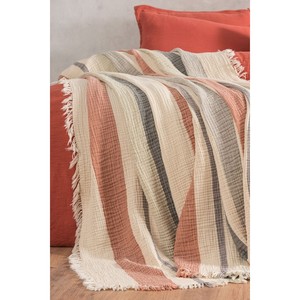 Varol Luxury 100% Natural Cotton Muslin Woven Yarn Dyed <b>Bedspread</b> <b>Quilt</b> 230x250 cm Striped Pattern 4-Layer Stitching Washable - Product Image 2