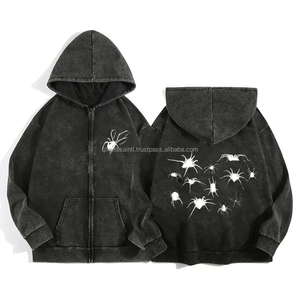 OEM/ODM fabrication Logo personnalisé 450GSM sweats à capuche lavage à l'acide sweats à capuche pour hommes lavage à l'acide pour les hommes en détresse sweat à capuche zippé hommes - Product Image 1