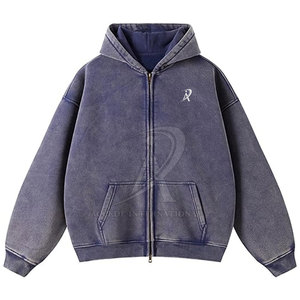 เสื้อฮู้ดแบบมีซิปล้างกรดเสื้อฮู้ดแบบลำลองซักกรดเสื้อฮู้ดออกแบบโลโก้ได้ตามต้องการ - Product Image 1