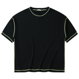 Nuevo logotipo personalizado 230 gramos cuello redondo camisetas de algodón de alta calidad Drop-shoulder estilo suelto camiseta de gran tamaño para hombres - Product Image 1