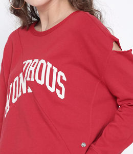 Women's <b>Red</b> Pullover <b>Sweatshirts</b> Best Selling Factory Direct Sale Jersey Fabric Solid Pattern Winter Style - Product Image 2