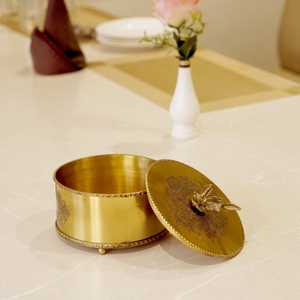 Traditional Brass Antique Dinnerware <b>Storage</b> <b>Box</b> with <b>Floral</b> Handle Handmade Vintage Organizer for Serving Accessories - Product Image 6