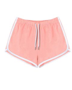 Shorts de course pour femmes en pêche avec bordure blanche, taille élastique et cordon de serrage, vêtements de sport d'été, séchage rapide, shorts de sport décontractés - Product Image 1