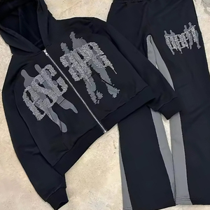 Chándal con apliques bordados desgastados para hombre, conjunto de Sudadera con capucha y pantalón, chándal para correr, conjuntos de chándal de alta calidad - Product Image 6