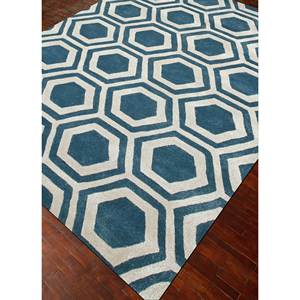 Tapis en laine et viscose bleu contour, tufté à la main, motif géométrique, pour salon, 9x12, rectangulaire, rayé, épaisseur 10 mm, Nouveau - Taq-378 - Product Image 2