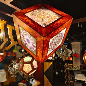 Lámpara colgante rústica moderna Premium hecha a mano de madera de pino cuadrada lámpara colgante larga E26 Control remoto elegante sostenible - Product Image 1