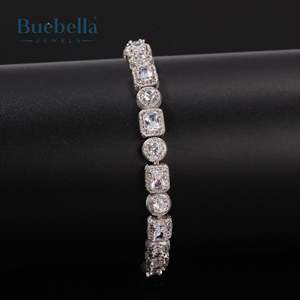 8mm 14K White Gold Plated 925 Sterling Silver VVS Moissanite Diamond Baguette&Round Cut Tennis Bracelet for <b>Men</b> - Product Image 5