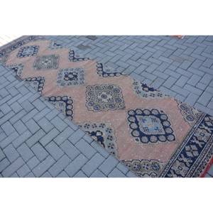 Classique Beige Bleu Vintage Tapis Turc 2.9 X 11.3ft À La Main Patchwork Conception Laine Polyester Latex pour Salon Couloir Rectangle - Product Image 4