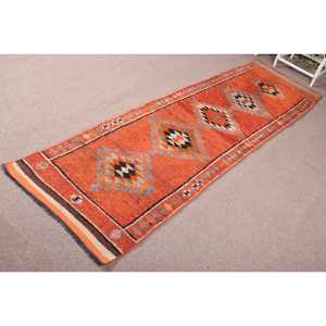 Vintage <b>Rug</b>, <b>Runner</b> 2.8x10.4 ft <b>Rug</b>, Herki Orange Moroccan <b>Rug</b> - Product Image 2