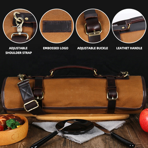 Luxury <b>Leather</b> Canvas Smell Proof Heavy Duty Chef <b>Knife</b> <b>Roll</b> Storage Organizer Bag for Restaurant and Hotel Use LCKR-0021 - Product Image 2