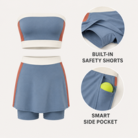 Set Baju Olahraga Wanita Custom Warna-Warni, Atasan Tube Top, Rok Pendek, Bahan Stretch, Pakaian Fitness, Yoga, Tenis, Buatan Cina, Pengiriman 7 Hari