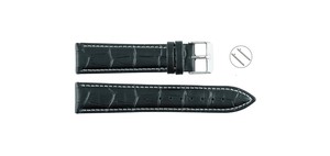 Unisex 1330 Black Classic Genuine Luxury Leather Breathable <b>Watch</b> Band 20mm Waterproof Soft Adjustable Stainless Steel Buckle - Product Image 5