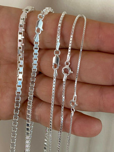 กล่องคลาสสิก925ทึบสร้อยเงินแท้ unisex เครื่องประดับแฟชั่นทันสมัยไม่มีเพชรสำหรับผู้ชายและผู้หญิง - Product Image 3