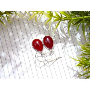 Boucles d'oreilles en agate rouge bohème minimaliste faites à la main bijoux en argent Sterling 925 à la mode Cabochon pierre précieuse accessoire pour femme - Product Image 3