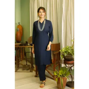 Conjunto de Kurta de Rayón Azul Índigo para Mujer - Product Image 6