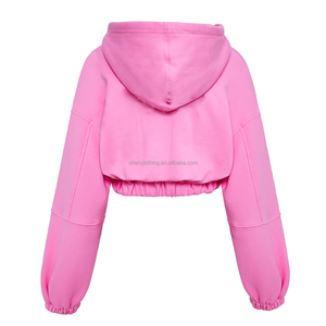 Ensemble deux pièces pour femme, sweat-shirt à capuche court en tissu éponge épais rose automne-hiver 420 g/m², pantalon de survêtement, jogging - Product Image 3