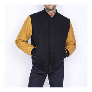 แจ็คเก็ตเบสบอลแขนเสื้อหนังทำจากผ้าขนสัตว์สองสีออกแบบได้ตามต้องการ - Product Image 2