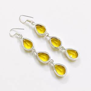 ต่างหูพลอยซิทรินหลากสี925ต่างหูคริสตัลแบบห้อยประดับอัญมณีสีเหลืองทำด้วยมือทำจากเงินของขวัญ - Product Image 1