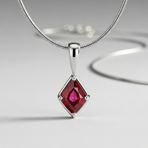 Collar con colgante de rubí geométrico de oro blanco sólido de 10K, pieza de declaración única para mujer, joyería fina personalizada para ocasiones de fiesta - Product Image 6