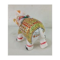Statue d'éléphant peinte à la main en marbre pur de Makrana, œuvre d'art indienne du Rajasthan, 6 pouces, cadeau de mariage, décoration intérieure