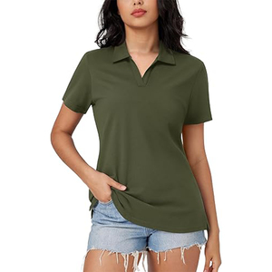 Direct Factory Custom <b>Women's</b> Stylish Cotton V-Neck for <b>Polo</b> Shirts Durable Summer Casual Work <b>Tops</b> Manufactured for Comfort - Product Image 1