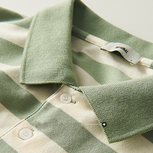 เสื้อโปโลลายทางสำหรับผู้ชายผ้าฝ้าย94% 6% สแปนเด็กซ์แขนสั้นผ้าถักกันยับสำหรับฤดูร้อน - Product Image 3