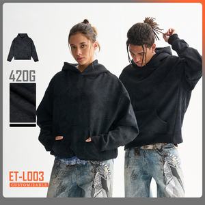 Pull personnalisé Streetwear Homme 400 Gsm Poids lourd Surdimensionné Uni Vintage Déchiré Trou Hiver Doublure polaire 100% Coton - Product Image 2