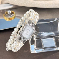 Montre Femme Tendance à Cadran Perlé et Strass, Boîtier en Alliage, Chiffres Arabes, Style Décontracté