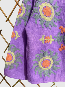 Veste à col mandarin brodée à la main avec des motifs floraux, manches longues, taille plus, vêtements de printemps pour femmes, mélange de lin et de coton, style bohème - Product Image 6