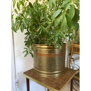 Affordable Designer <b>Indoor</b> and Outdoor Flower <b>Planter</b> & Pots Deluxe Quality Round Shape Gold and Copper Plated Brass <b>Planter</b> - Product Image 1