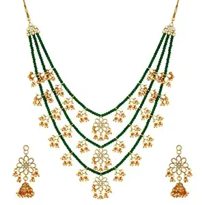 JMC JEWELLERY Best Designer Antique Stones Clustered Pearl High Gold Polish Fancy Style Choker Necklace Set Made In India