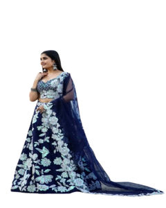 Indian Ethnic Faux Georgette Nupcial Boda Vestido Rosa Heavy Digital Print Espejo Lentejuelas Bordado Lehenga Choli Dupatta Net - Product Image 1