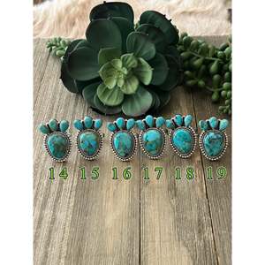 Southwest Kingman Turquoise Sterling Silver <b>Adjustable</b> <b>Ring</b> Handmade Dainty Natural Stone Jewelry - Product Image 3