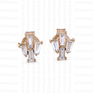 ต่างหูเม็ดกลมทรงบาแกตต์ทรงเรียวทอง18K แบบกดด้านหลังผลิตใน10K/14K - Product Image 2