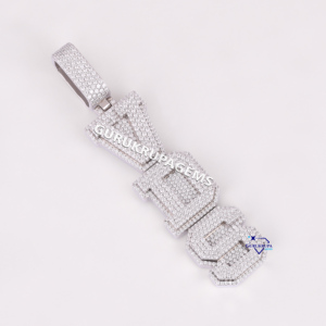 Lettre verticale attrayante 14Kt or blanc massif diamant cultivé en laboratoire conception personnalisée Hip Hop pendentif bijoux pour rappeur - Product Image 2