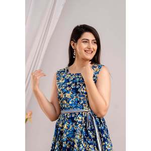 Vestido Maxi Azul con Estampado Floral, Sin Mangas, con Dobladillo Asimétrico, Estilo Bohemio de Lujo, Sexy y Casual para Verano, Tejido de Punto con Forro Plisado - Product Image 5