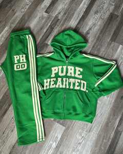 Conjunto de Sudadera con Capucha y Pantalones Deportivos con Estampado Desgastado Personalizado, Ropa Deportiva de Algodón con Franja Lateral para Invierno, Conjunto Holgado - Product Image 1