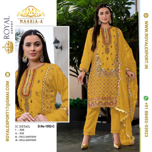 Collection de costumes pakistanais Salwar Kameez en faux georgette lourd brodé et séquencé de créateur exclusif - Product Image 2