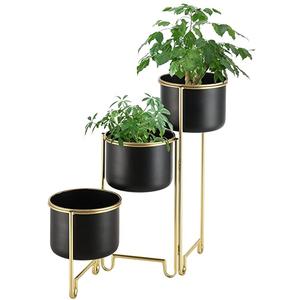 Ensemble de 3 décorations de fêtes enduites de poudre noire Design unique Pot de fleurs en métal fait à la main en métal Design jardinière de fleurs - Product Image 1