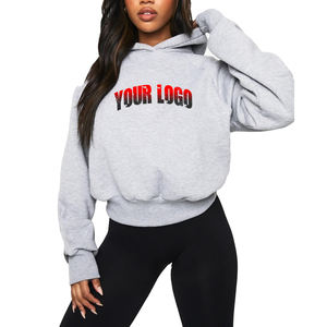 Sweats à capuche courts lourds de haute qualité pour femmes surdimensionnés à épaules tombantes couleur gris chiné Streetwear hip hop sweat à capuche pour femme - Product Image 6