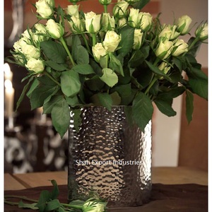 Hand Hammered Metal Flower <b>Vase</b> for Home Dining Table Decorative Aluminium Tabletop Silver Floral <b>Vase</b> <b>Set</b> of 2 - Product Image 5
