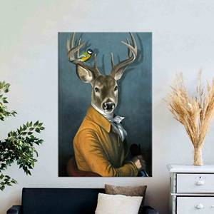 Toile d'art imprimée élégante : Cerf tendance en costume pour décoration de loft, toile encadrée - Product Image 1