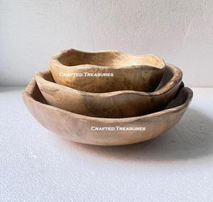 Bols à salade ronds en bois naturel faits à la main bols en bois d'acacia avec utilisation bol à salade en bois de service de légumes de table - Product Image 1