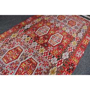 พรมวินเทจ ขนาด 6.1x10.8 ฟุต พรมตุรกี พรมคิลิมสีแดงลายเรขาคณิตสีรุ้ง - Product Image 2