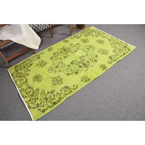 Tapis turc vintage 3.7x6,6 pieds vert Patchwork Design classique grande surface tapis en laine support en Latex pour couloir chambre tapis - Product Image 2