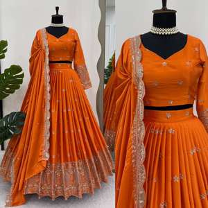 Lehenga Choli de Seda Satén de Alta Calidad para Mujer, Colección Navratri, Largo hasta el Suelo, para Fiestas, Completamente Cosido y Listo para Usar - Product Image 2
