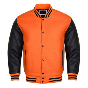Chaqueta de béisbol universitaria negra con bordado de mangas de cuero con logotipo personalizado 2024 para hombre, chaqueta universitaria azul claro con letras OEM. - Product Image 2