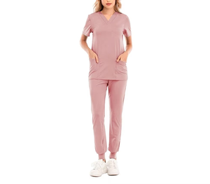Spandex femmes col en v tricot panneau gommage haut + pantalon dentisterie uniforme chirurgical hommes infirmière médicale gommages uniformes ensembles - Product Image 4