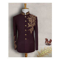 Costume de Mariage Slim Fit Brodé 2 Pièces pour Homme, Tuxedo de Marié et Garçons d'Honneur, Style Ethnique Indien Jodhpuri, Blazer